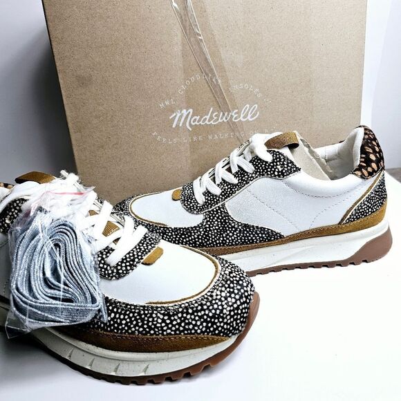 NEW Madewell Kickoff Trainer Sneakers Leather and Spot Mix Calf Hair Size 9 NIB - Picture 3 of 13
